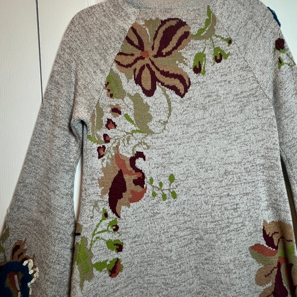 Anthropologie Knitted & Knotted Embroidered Swing Sweater Dress S Sequin NWT - Picture 8 of 16